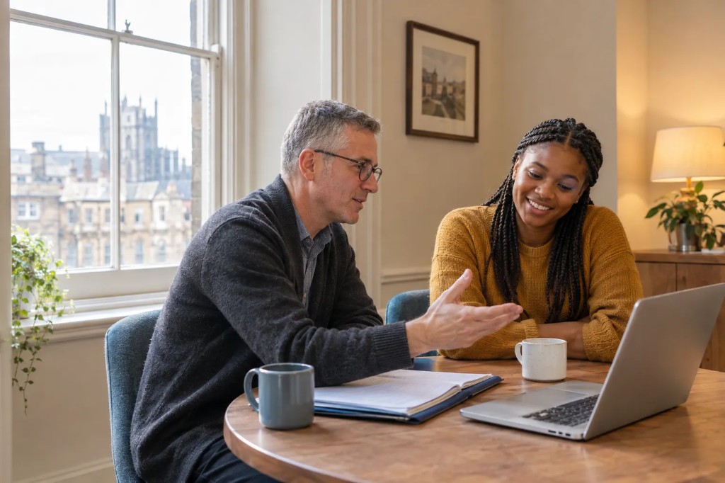 Education advisor helping an international student apply to a UK university course in Newcastle.
